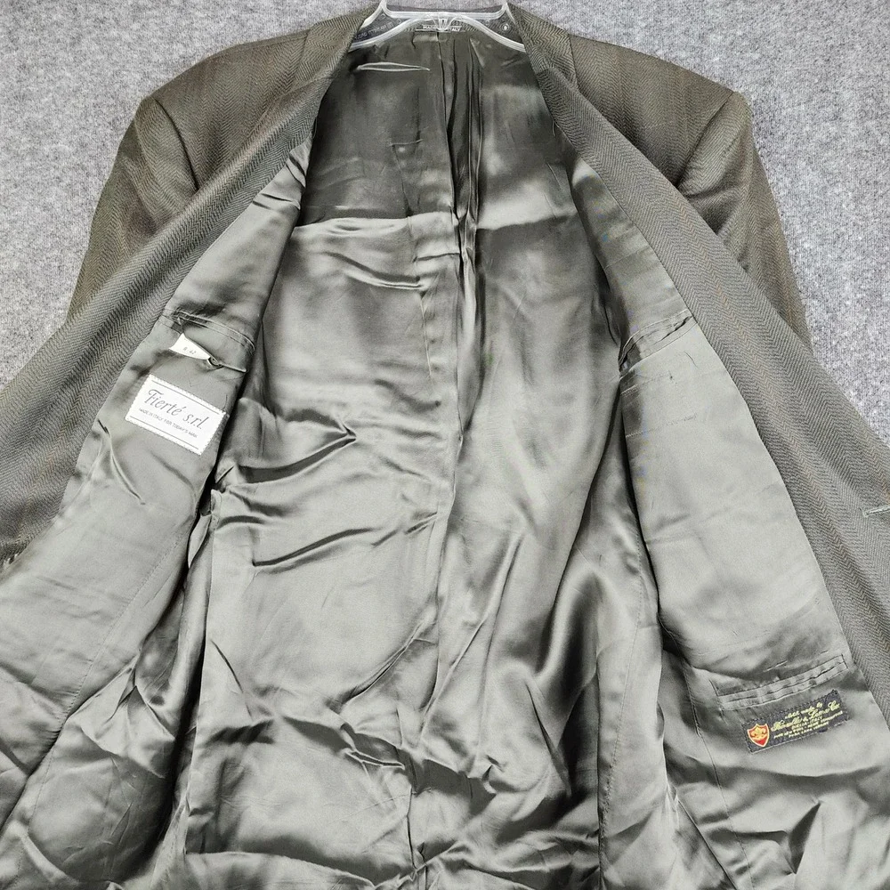 Fierte s.r.l. Blazer Mens‎ 42R Olive Green Herringbone Wool Windowpane Italy